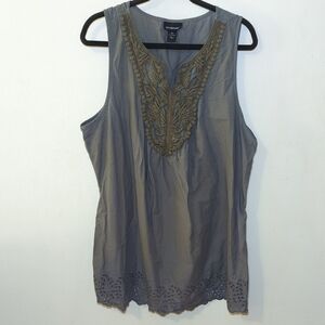 Lane Bryant Gray Embroidered Tunic Tank Top 100% Cotton Women's Size 22